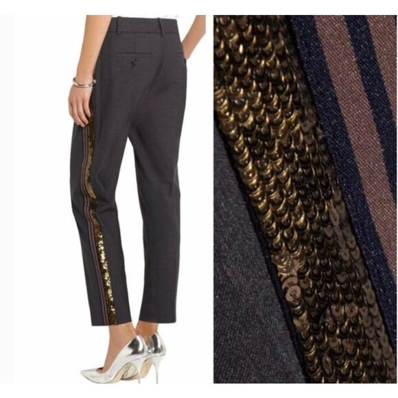 J.Crew Ludlow Sequin Tuxedo Stripe Cropped Grey Wool High Rise Pants Womens 10  - Picture 6 of 14